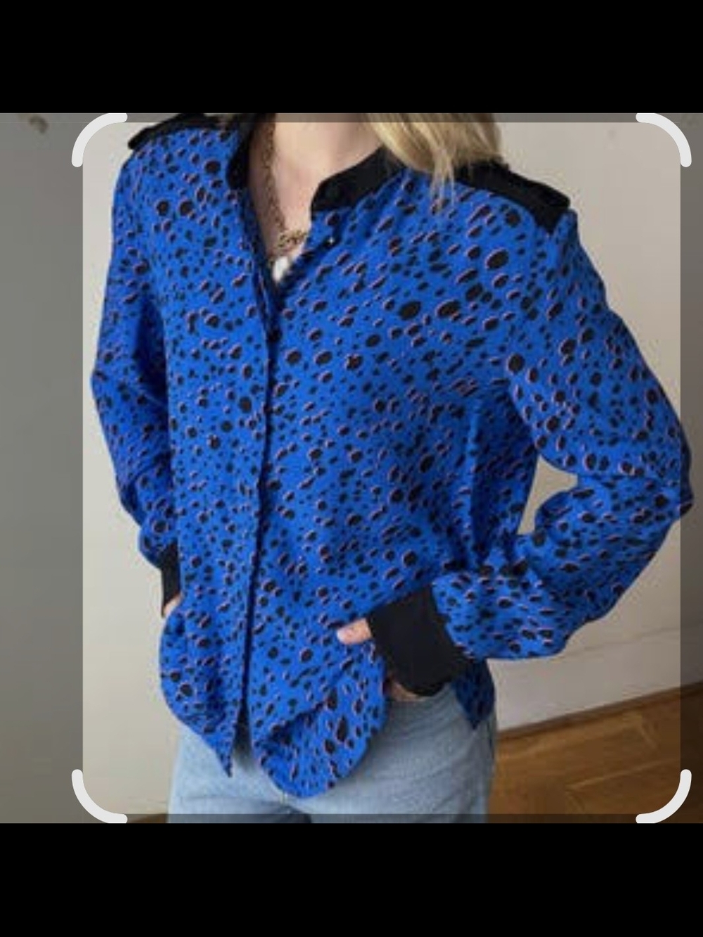 Escada Sport Royal Blue  Button-Down Shirt with Black Trim Sz 38